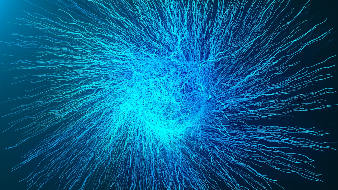 particles Asymmetrical Branching Fractal network, Nerves, neurons , blood vessels, capillaries growing 3d render